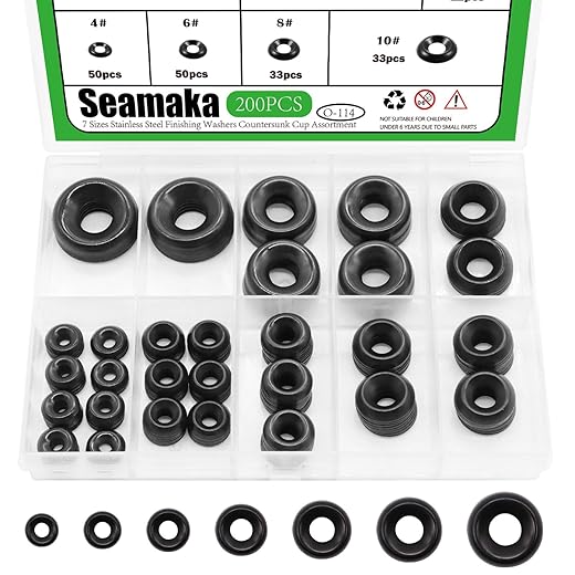 200 Pcs Black Finish Washers 7 Sizes 304 Stainless Steel Finishing Washers Countersunk Cup Assortment-#4#6#8#10#12#14#16