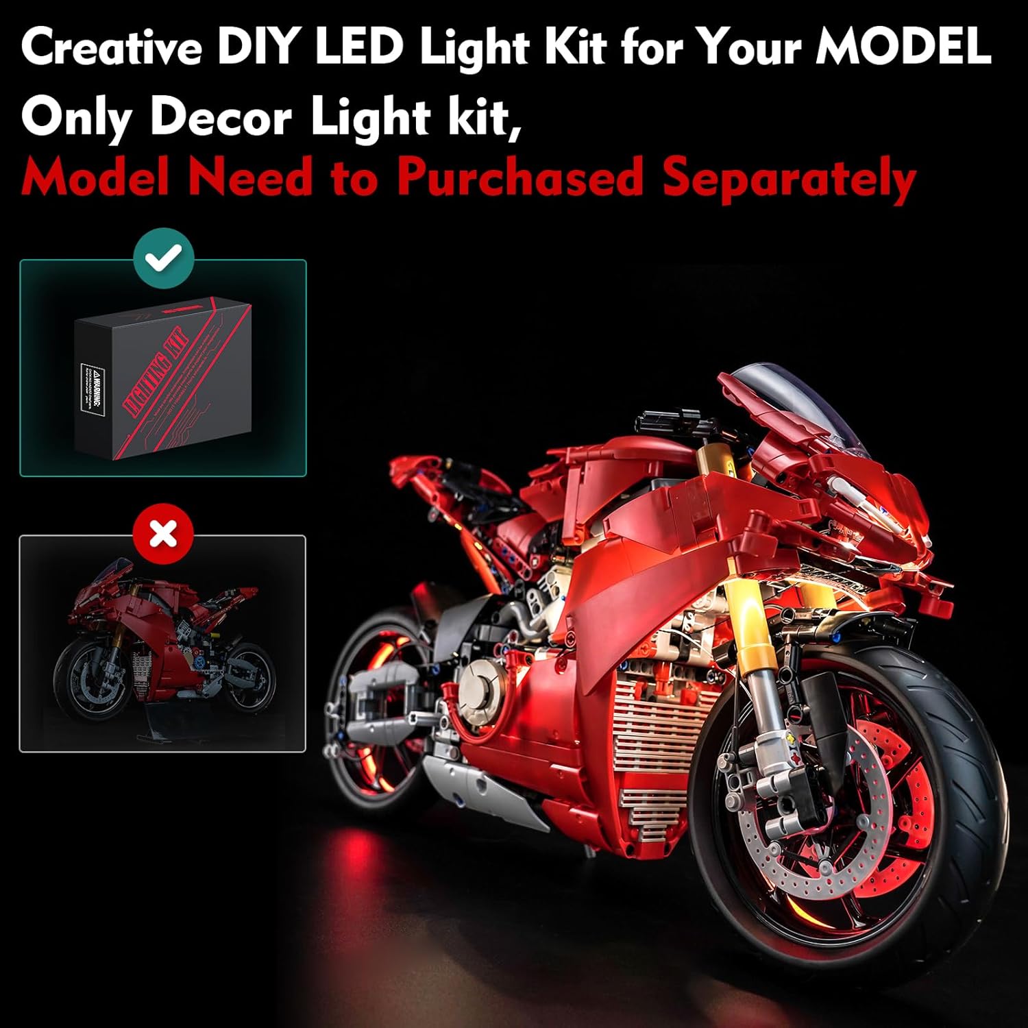 LocoLee Light kit Compatible with Lego Ducati Panigale V4 S Motorcycle 42202- No Model Only Light, LED Lighting Accessories Compatible with Lego Ducati Panigale V4 S 42202 (Standard Version)