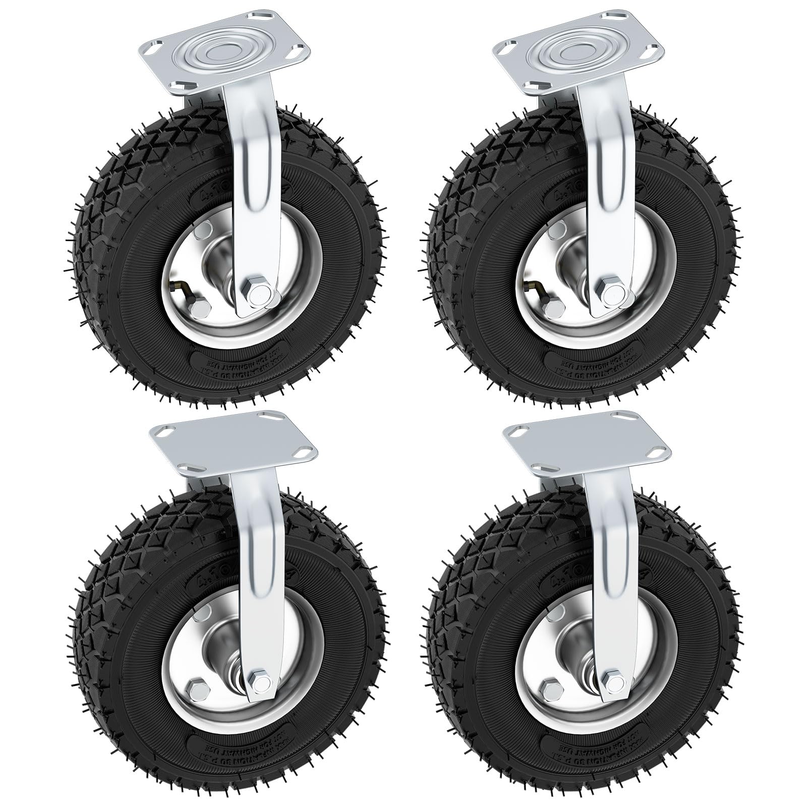 4Pcs Ruote per Carichi Pesanti Ø250mm - 2 Ruote Fisse + 2 Girevoli - Capacità 250kg - Rotelle Industriali per Carrelli, Trasporto Mobili e Uso Pesante