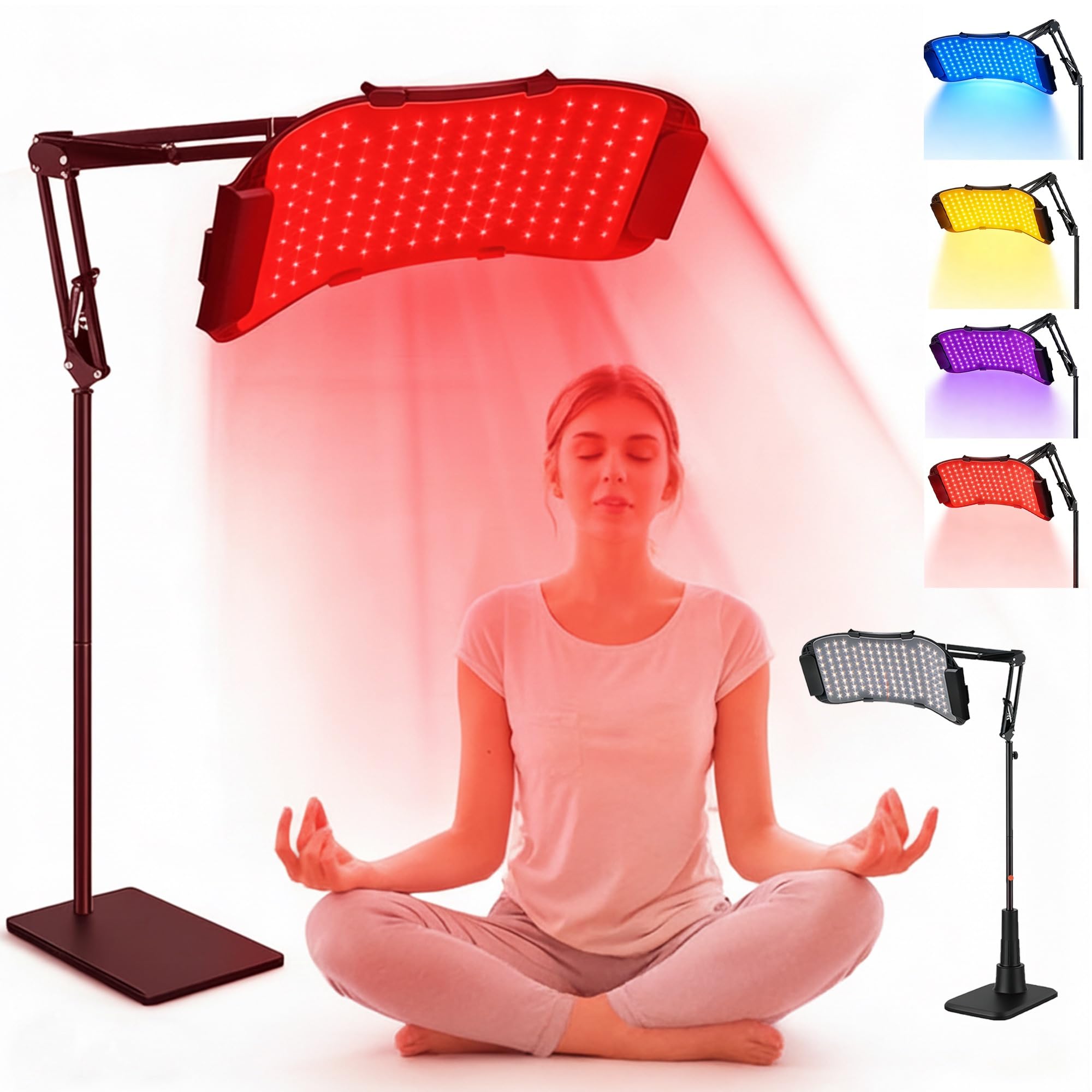 5 colores de luz, 528 LED, panel de luz roja para cara y cuerpo, 4 en 1, 460 nm/590 nm/630 nm/850 nm, brazo ajustable con soporte, panel portátil para cuidado personal