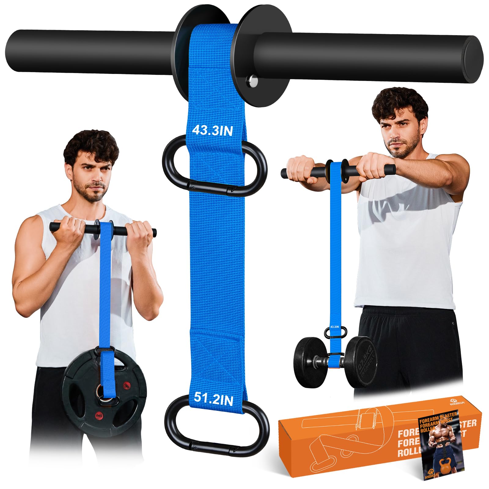 Forearm Strengthener and Wrist Roller, 43.3 inch Or 51.2 inch Ultra Strong Nylon Webbing, Forearm Exerciser with Quick Locking Mechanism, Ideal for