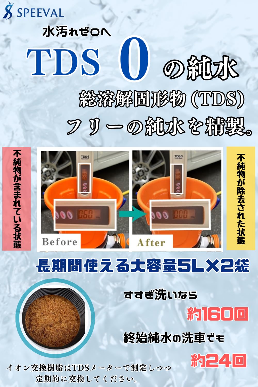 イオン交換樹脂　10L(5L×2袋) 純水器用 洗車用 楽天市場】洗車 純水器用 イオン交換樹脂10L 5L×2袋 業務用汎用