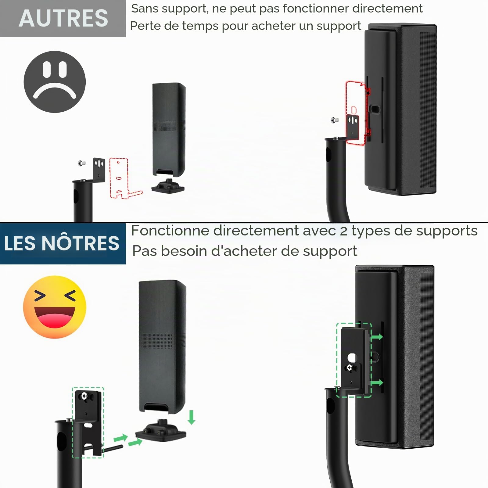 Support réglable en hauteur pour support d'enceinte Bose avec support Slideconnect pour haut-parleurs Bose Surround, Surround 700, OmniJewel Lifestyle 650, CineMate GS Serie II