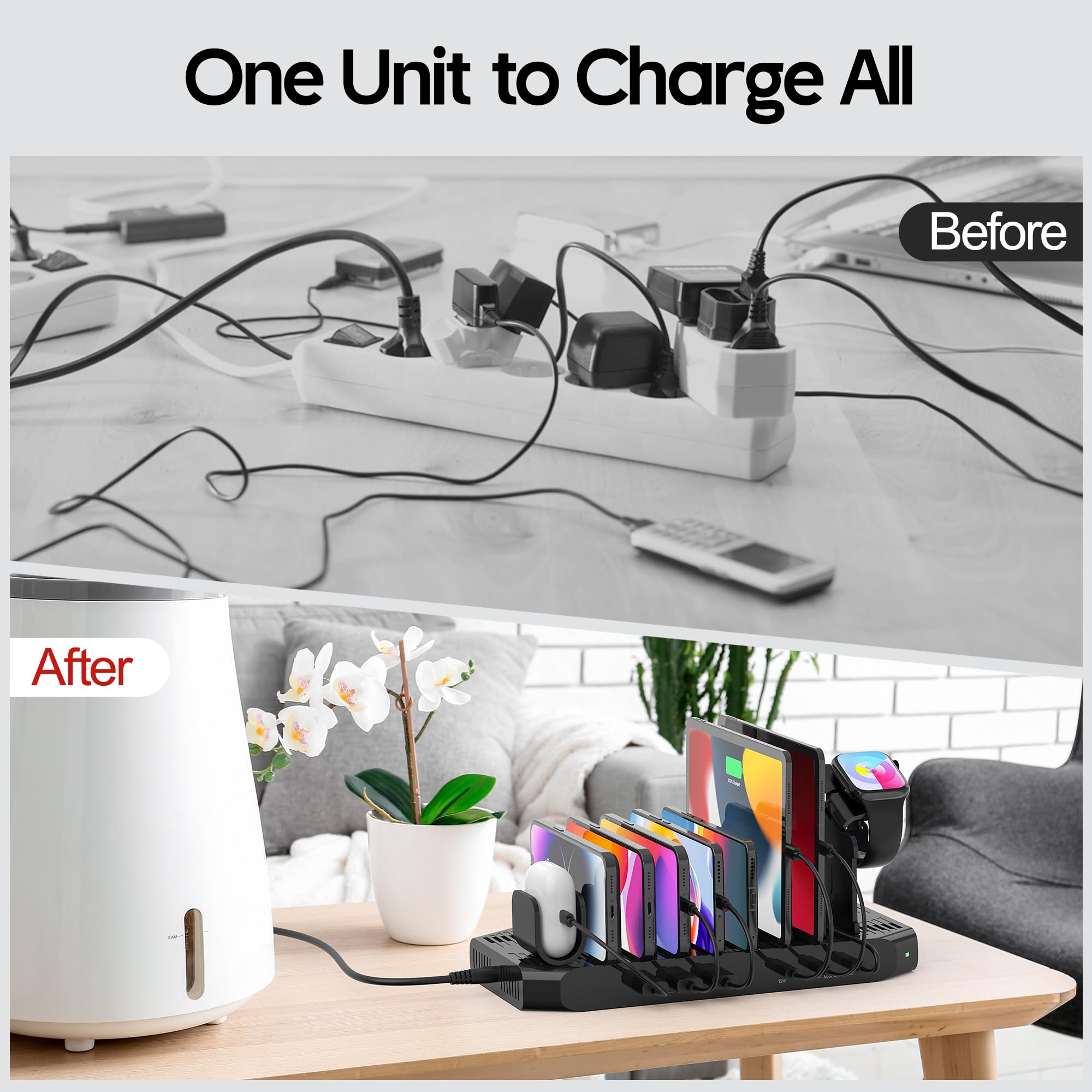 Unitek Estación de carga USB de 6 puertos, carga rápida USB C