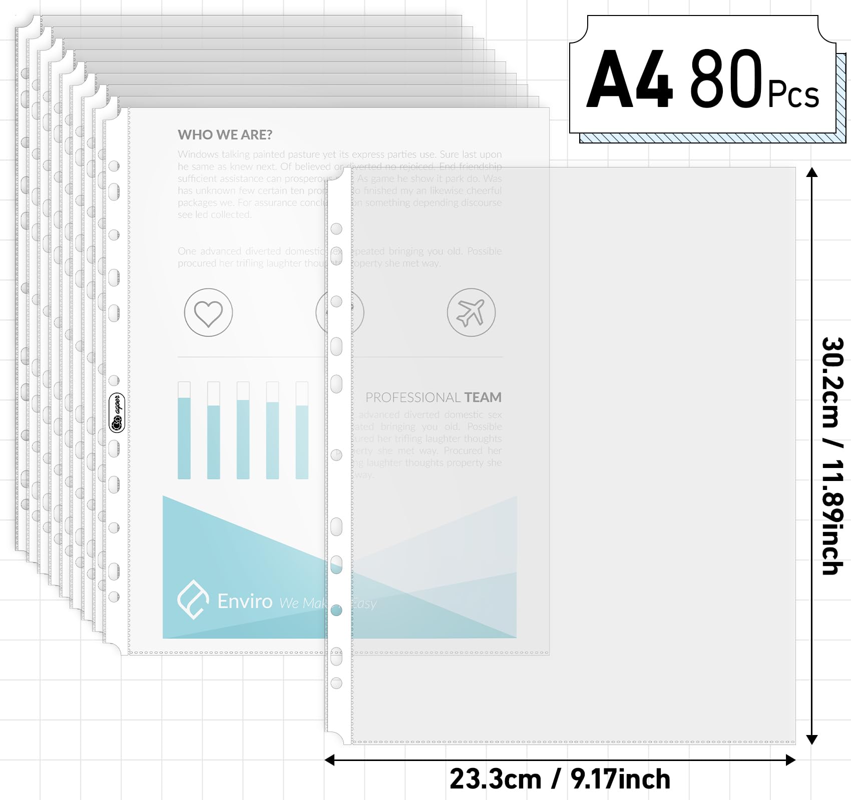 NOTEZMATE A4 Punched Pockets Clear 80 PCS,120 Micron Heavy Duty Poly Pockets Folders,Transparent Top Opening Plastic Wallet Sleeves with 11 Holes for Lever Arch Files &Ring Binders Document Protection - Image 2