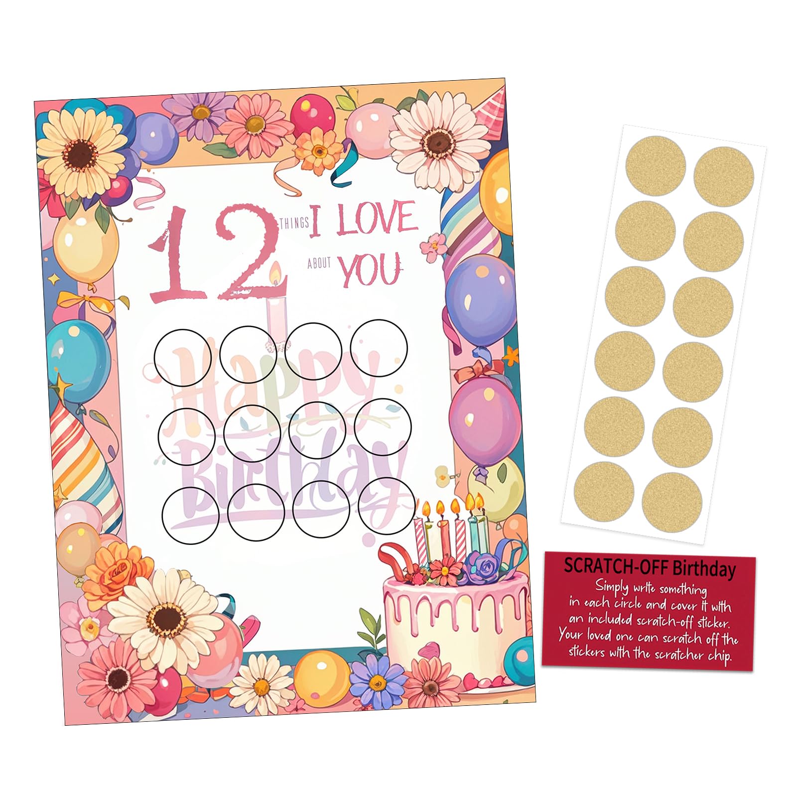 12 Things I Love About You Scratch Off Birthday Cards - Unique Birthday Gift for Kids Adults, Interactive Romantic Surprise with Hidden Messages (I