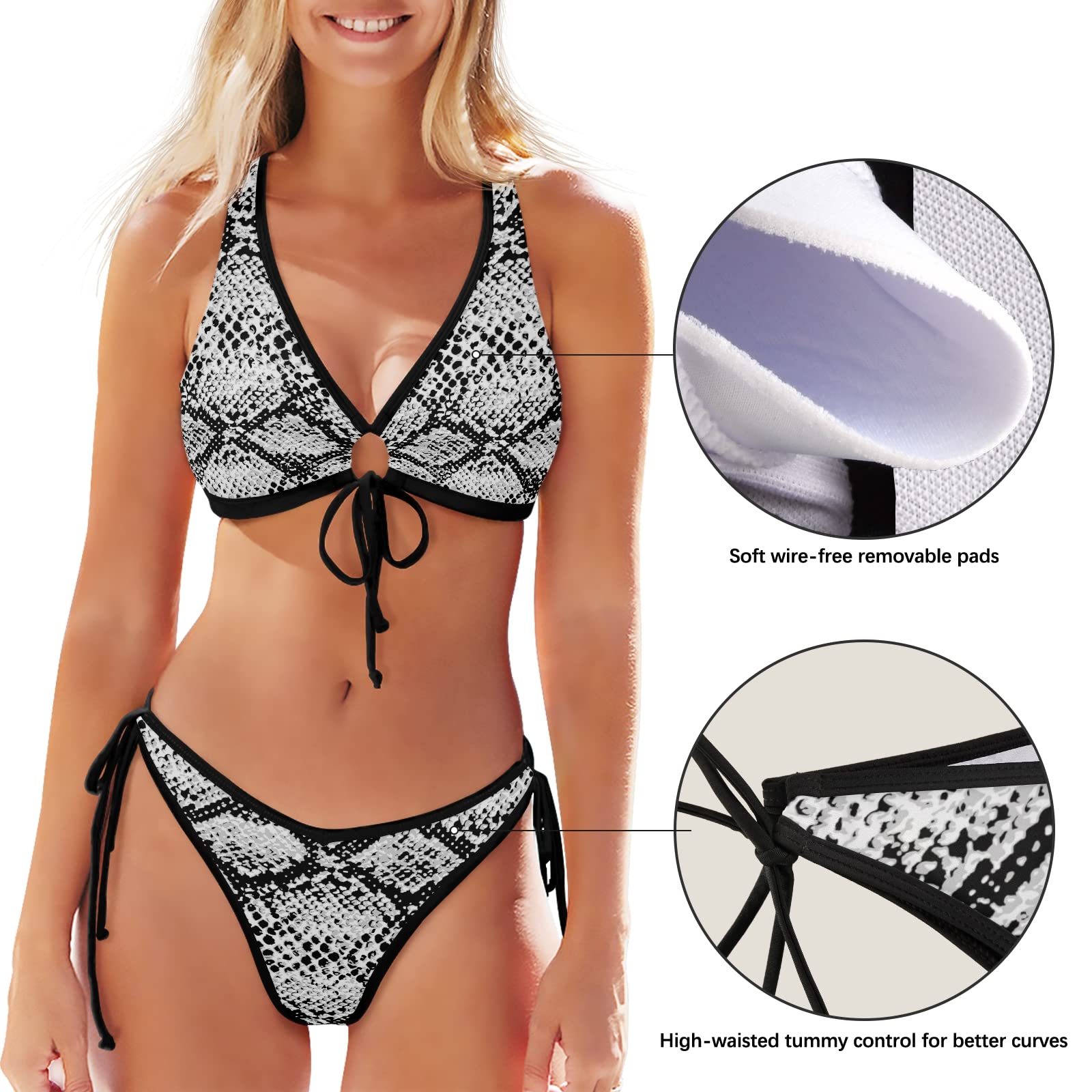 Women's Sexy Swimwear Bikini Set Snake Skin Texture Seamless Elasticity Triangle Self Tie Side Two Piece Bathing Suit Pool Party Snake Skin Texture Seamless X-Large