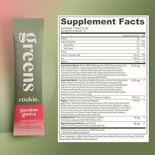 Miniatura 6 de Rookie Wellness Greens + Superfoods - Bebida en polvo de superalimentos verdes hecha con ingredientes integrales de origen alimentario contiene