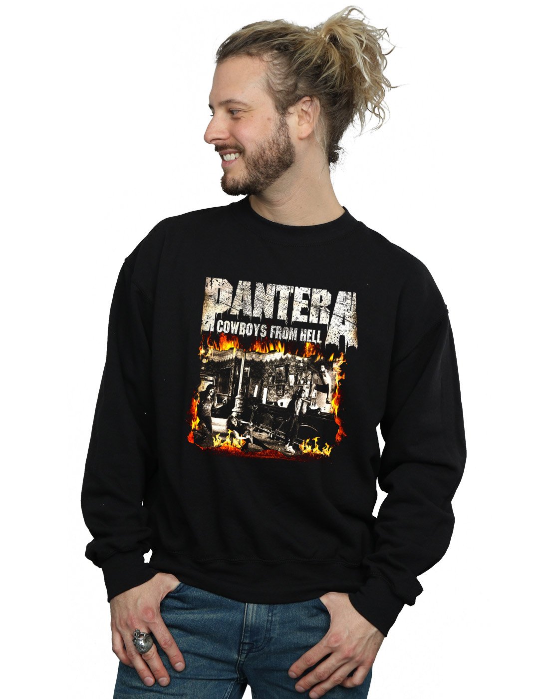 Absolute Cult Men's Black Pantera Cowboy From Hell Sweatshirt Medium