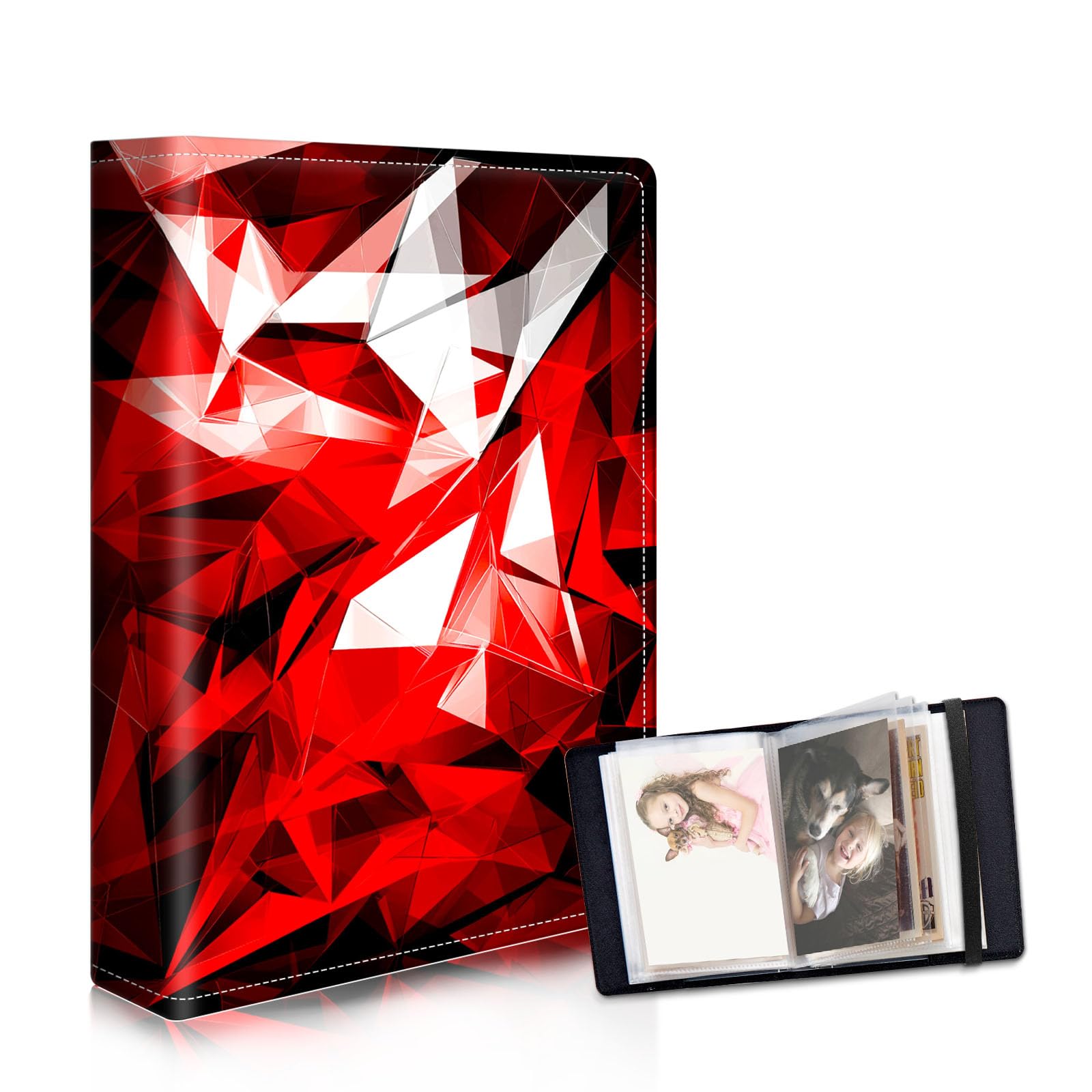 DISUOFEART Photo Albums 4x6 Pictures, Large Capacity Leather Cover Photo Book with Clear Pockets, Polygonal Shapes in Red Gradient Family Picture Album for Wedding Anniversary Baby Travel