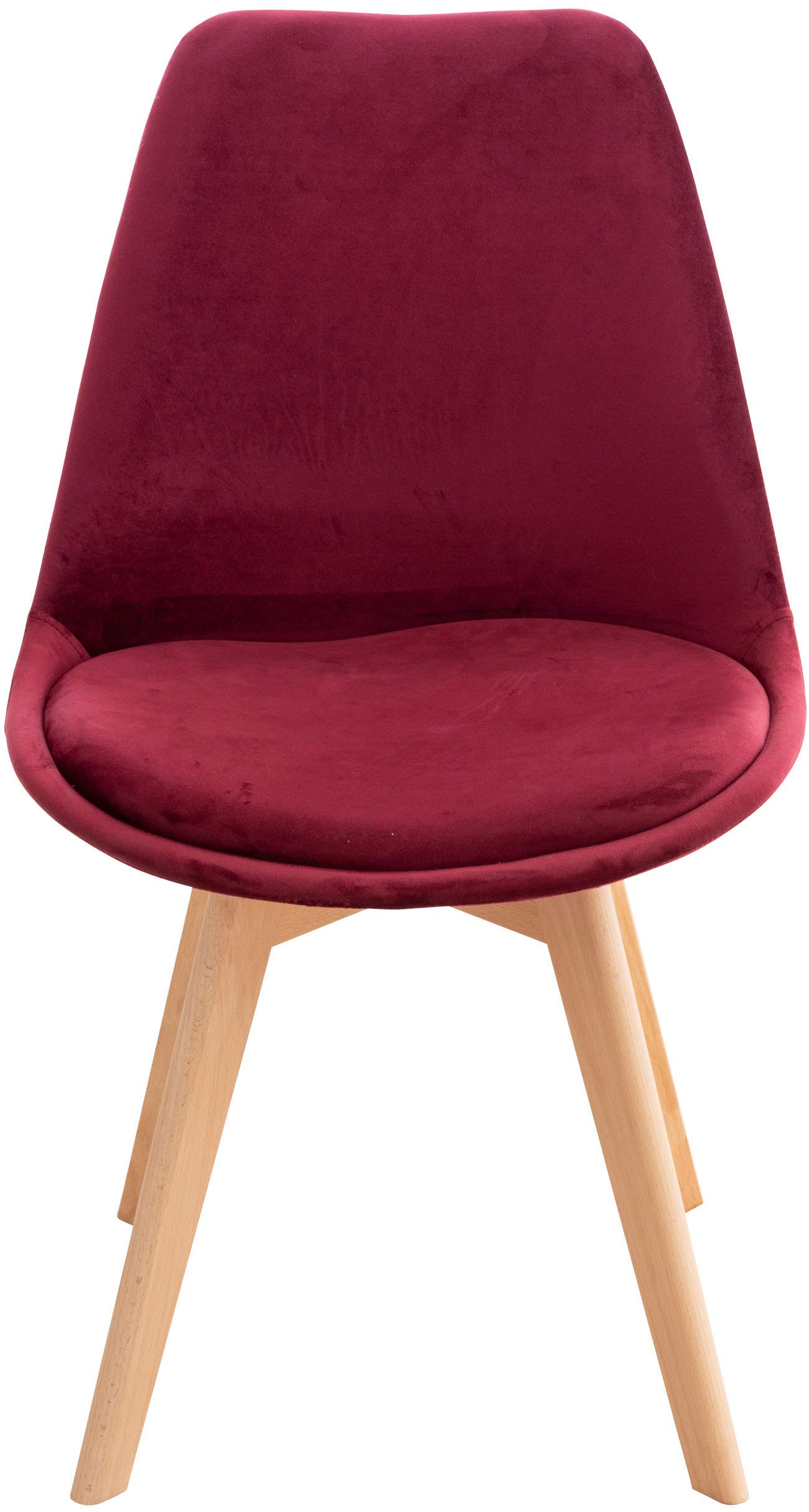 CLP Silla De Comedor Linares En Tela, Pana, Terciopelo o En Polipropileno & Cojín En Simil Cuero con Base De Madera, Color:Burdeos, Material:Terciopelo