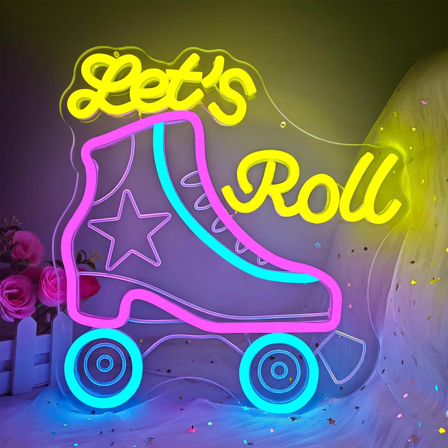Letrero de neón para decoración de pared, letrero LED de neón regulable, decoración de fiesta, letrero de neón para patines de ruedas, tienda, club, deportes, letrero de patinaje iluminado para sala