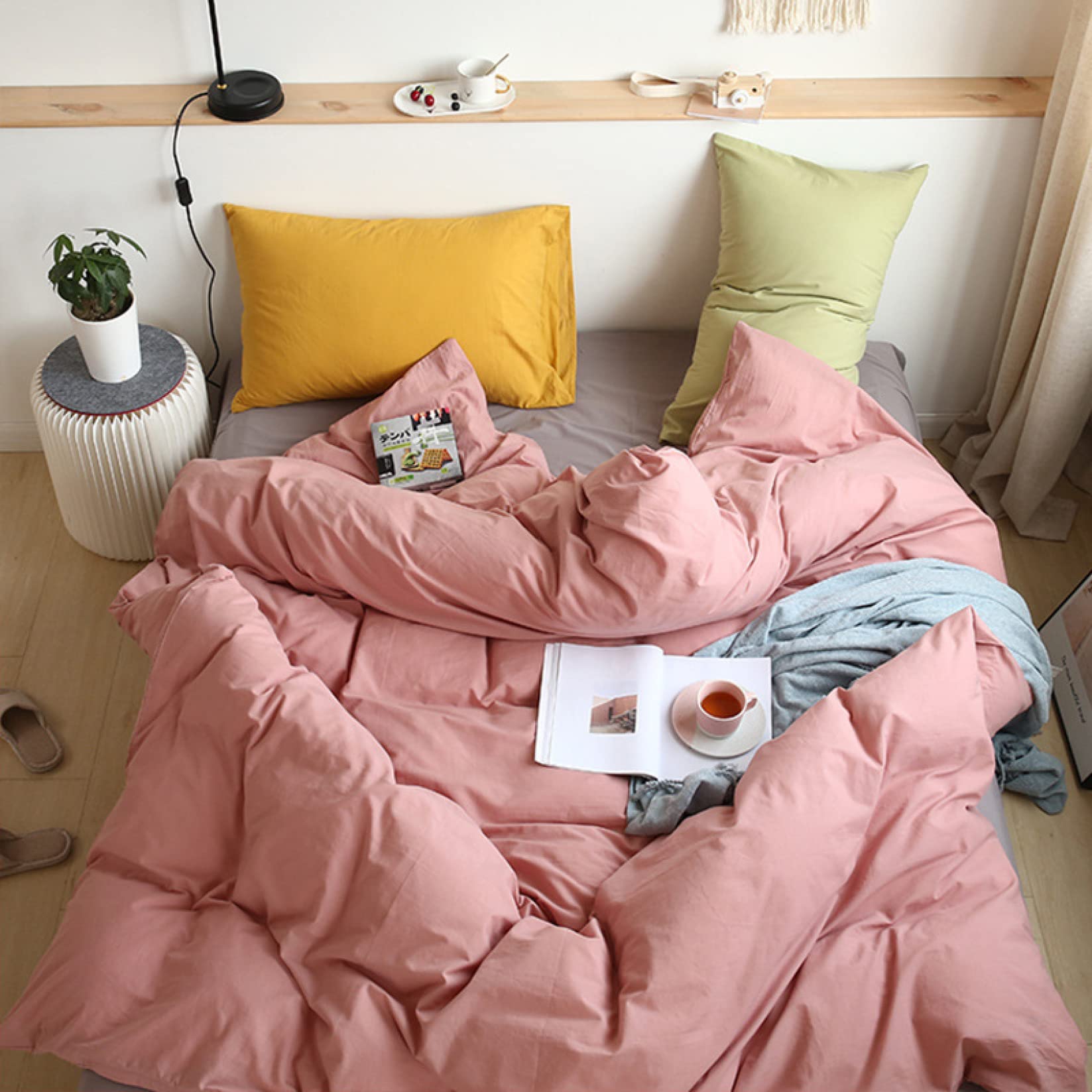 Housse de couette pour futon lit lavable et respirante en tissu uni