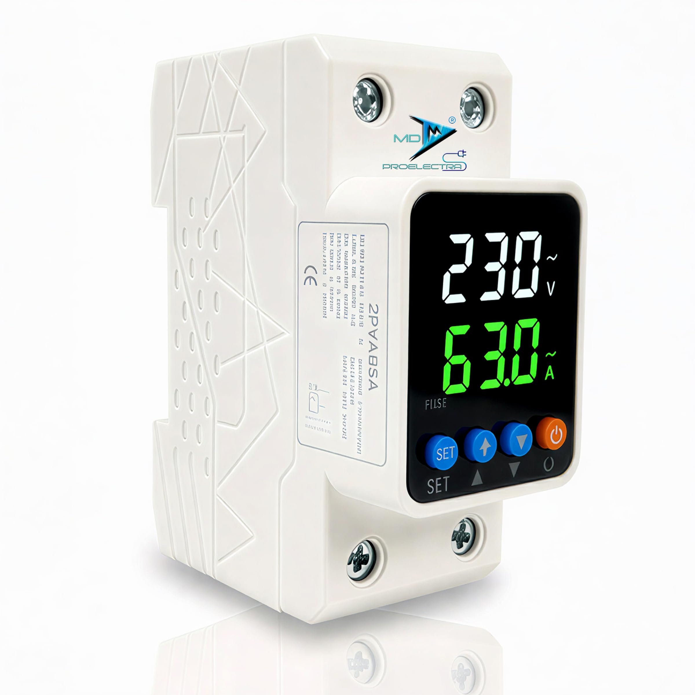 MD Proelectra Automatic Digital Over/under Voltage and Over load Current Protector with Surge Protection and adustable setting, 63A, 240V, DIN Rail Mount with LED Display (15KW)