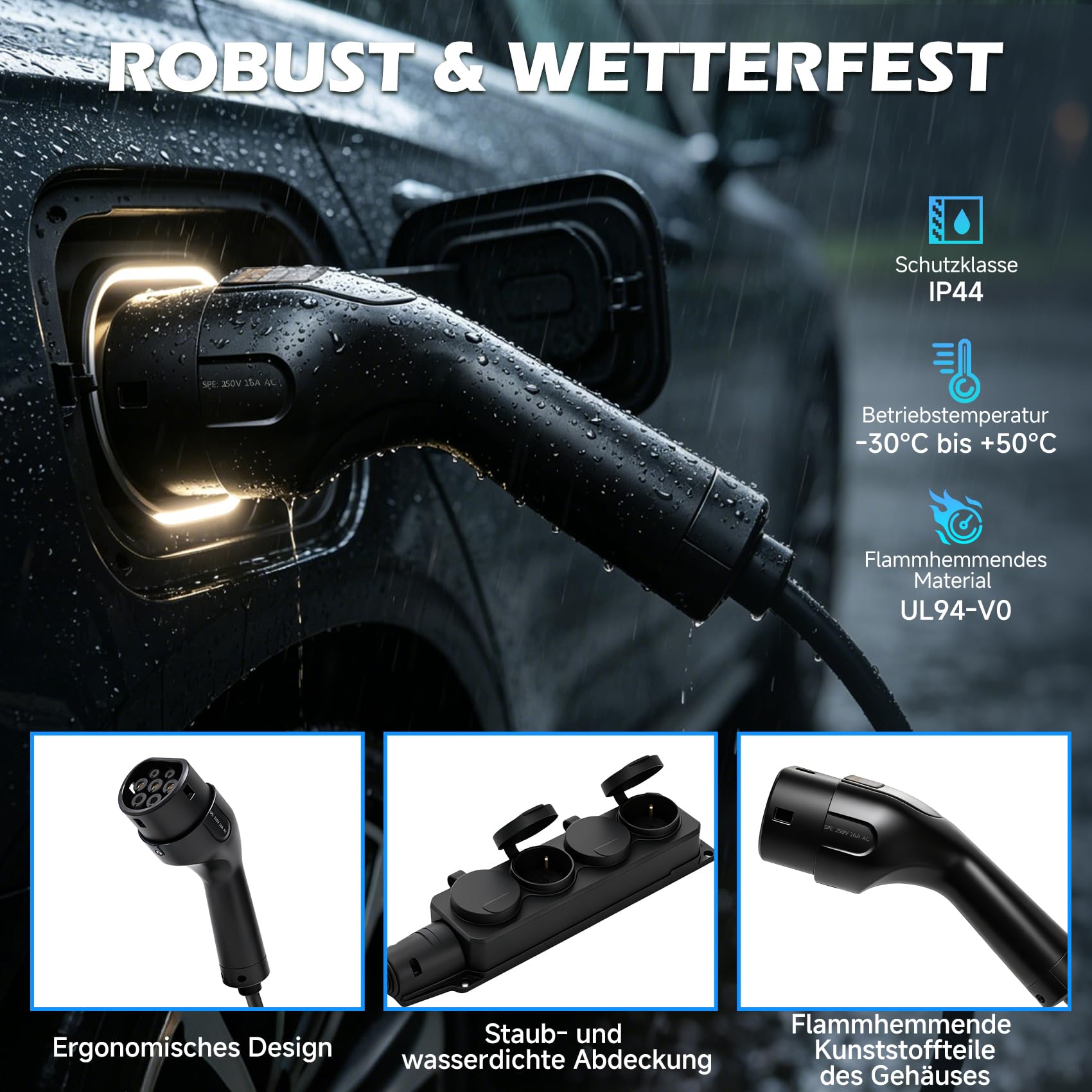 JULIK V2L Adapter Nur für BYD ATTO 3, Seal U, Dolphin, ETP3 & Denza D9-3 Meter Gesamtlänge mit 4-Fach Steckdose, 3.5kW 16A Vehicle-to-Load Entladepistole für EV & PHEV, Camping & Notstromversorgung