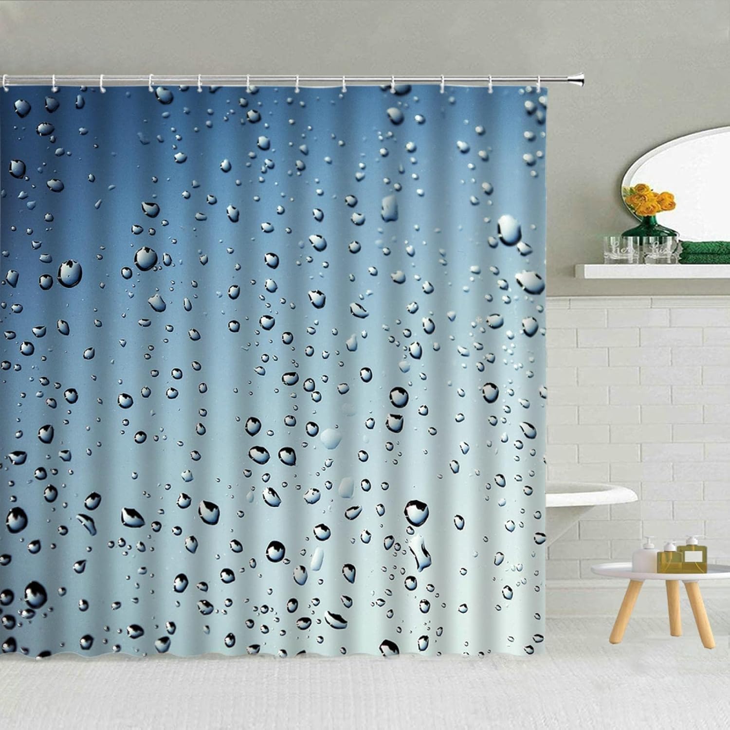 TITINGLUCK Raindrops Bubble Shower Curtain Water Drop Blue