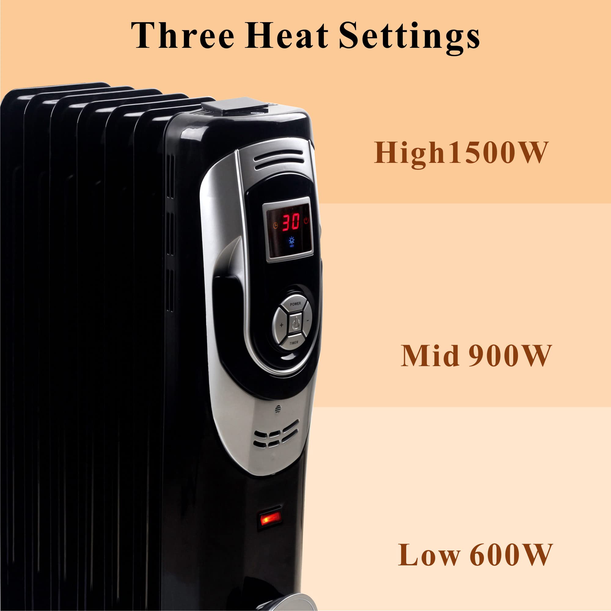 Amazon.com: Optimus 7 Fins Oil Filled Radiator Timer, Digital Heater, Black  : Home u0026 Kitchen