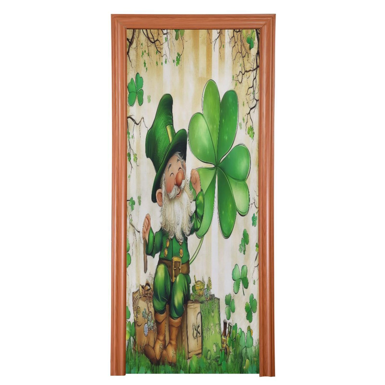 FLildon St Patrick Leprechaun Gnome Door Cover Decoration, Party Accessory Porch Decor for Festive Ornament Room Door Covers 36 x 98 Inch
