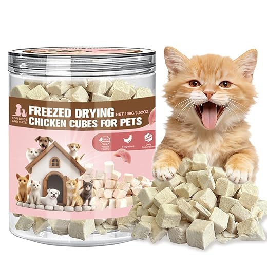 Freeze Dried Chicken Dog Treats, High Protein All Natural Chicken Jerky Snacks, Grain Free Single Ingredient Raw Pet Food for Dogs, Cats & Small Pets Training Treats （3.53oz）