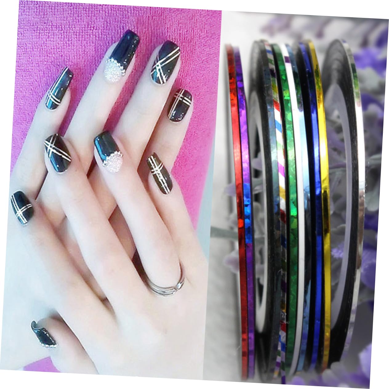 Mikinona 3pièces Rubans Autocollants Ligne Ongle Brillants Couleurs Métallisées Diy Manucure Pédicure Blanc