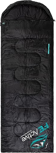 FE Active Saco de dormir para acampada  3-4 estaciones extra largo o ligero con capucha, cálido al aire libre, compacto y ligero, saco de dormir