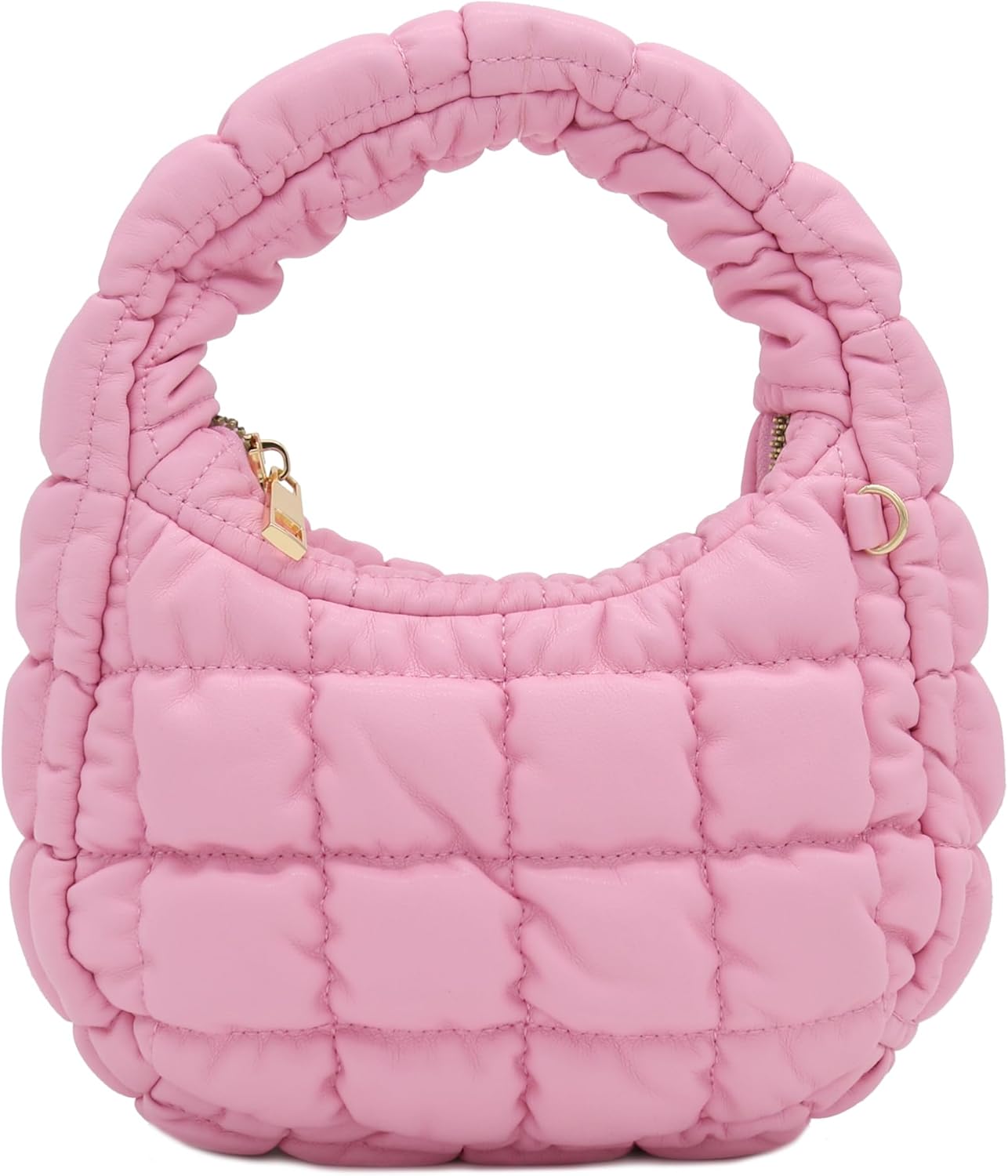 FashionPuzzle Mini Quilted Soft PU Leather Crescent Puffer Crossbody Evening Bag