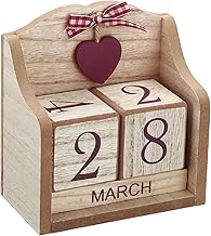 PATIKIL Vintage Wood Block Perpetual Calendar, Reusable Wooden Month Date Display Blocks for Desk Office Home Decoration Style 6, Brown