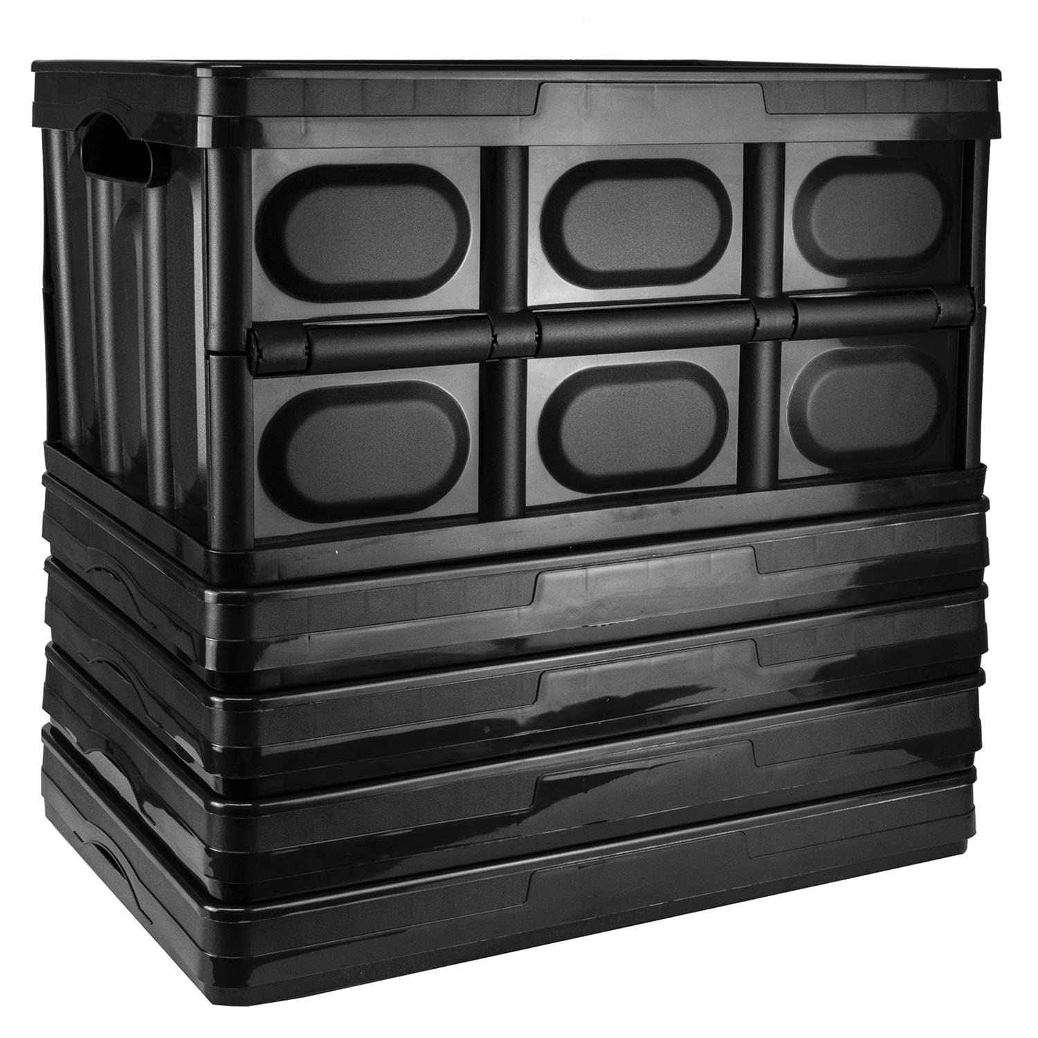 TekBox 56L Black Storage Box with Lid Folding Stackable 56 Litre Lidded Plastic Crate Tub Boxes (5)