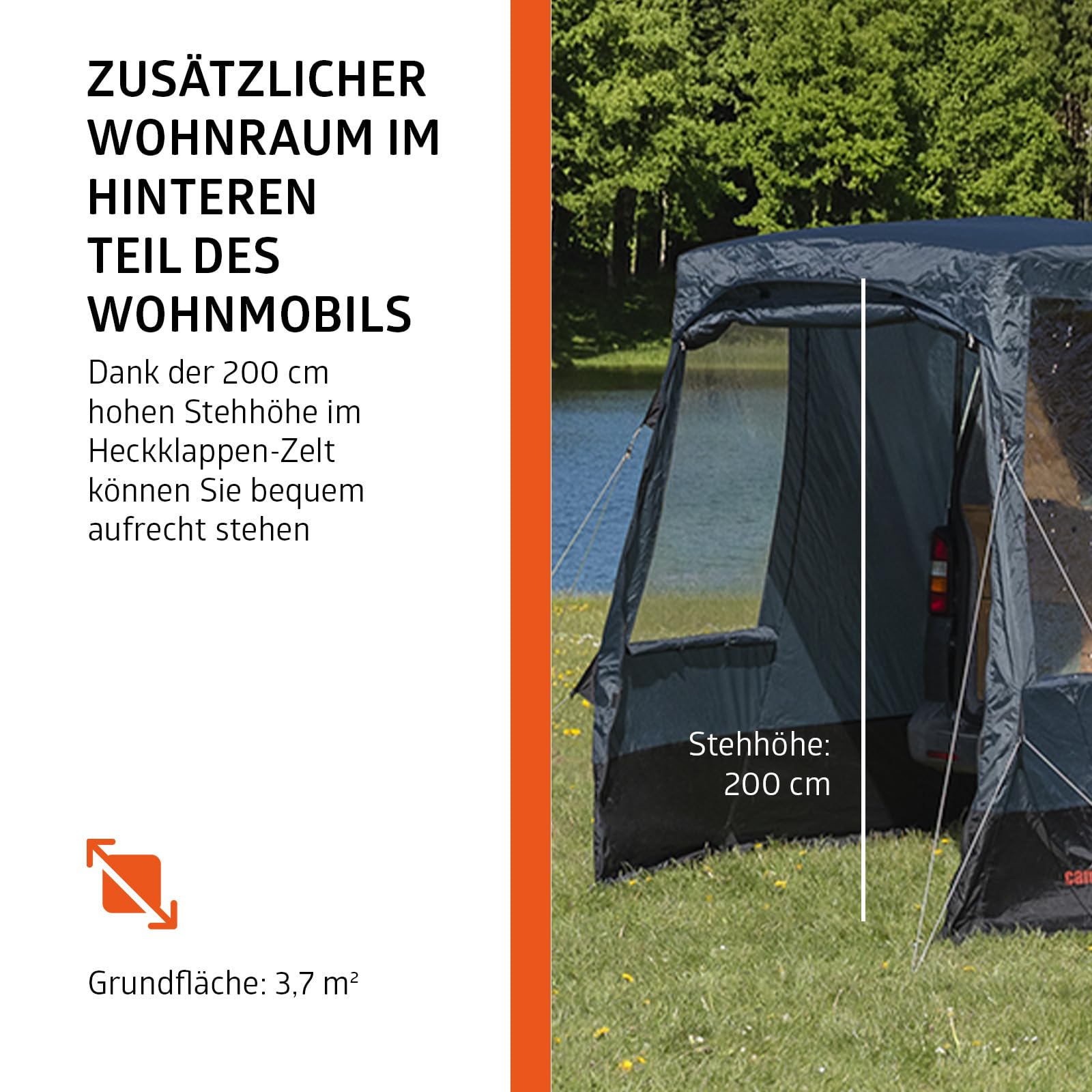 Campout Auto Heckzelt Bus Camper Campout – Heckklappenzelt VW T5/T6/T6.1 & Mercedes Vito/V-Class – 3000 mm Wasserdicht– inkl. Vordachstangen – Anbauhöhe 185–200 cm
