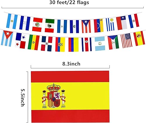 Miniatura 2 de Banderas de cuerda para decoración de América Latina, juego de 3 unidades, 22 banderas de países de habla española, banderines para decoración de