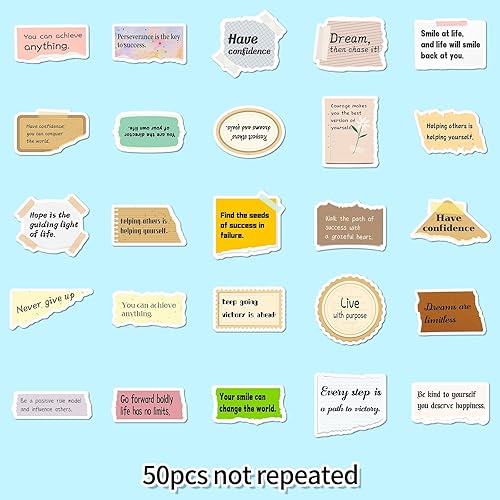 Miniatura 4 de 50 calcomanías inspiradoras, citas positivas de vinilo para botellas de agua, teléfonos, portátiles, diarios, bonito juego de calcomanías