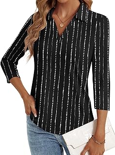 3/4 Length Sleeve Womens Tops Dressy Casual V Neck Polo Shirts Business Work Blouses 2025 Trendy Tunic Top