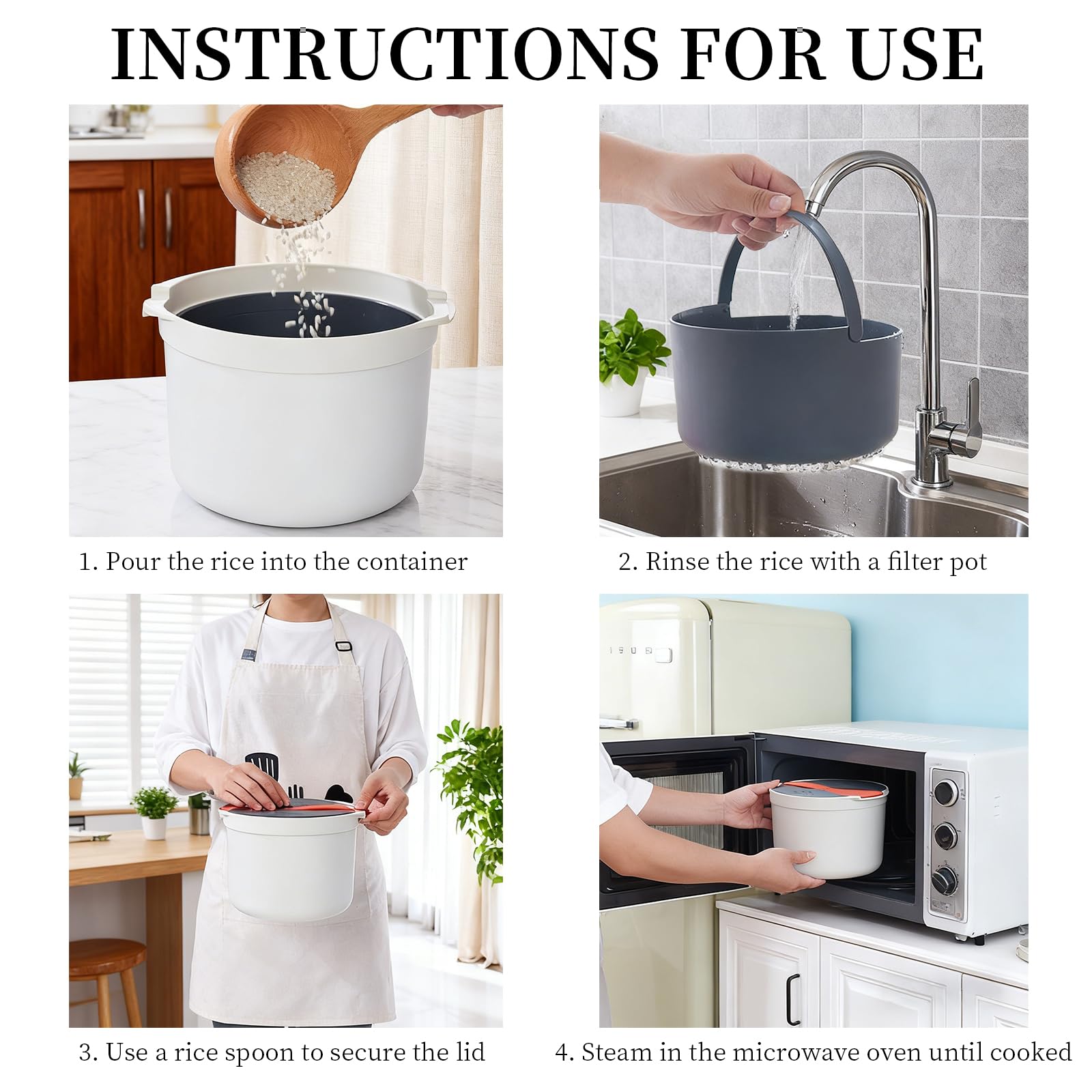 FIYSON Cuiseur à Riz Micro-ondes 2L Vert - Cuiseur Riz Céréales Nouilles Avec Cuillère Et Accessoires
