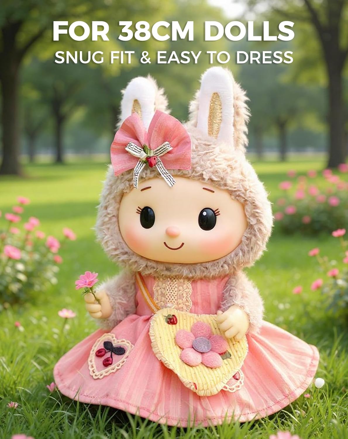 Clothes for Labubu Clothes Set (NO Doll) Fit 38cm Doll Clothes, Premium Outfit with Accessories, Pink Princess Dress