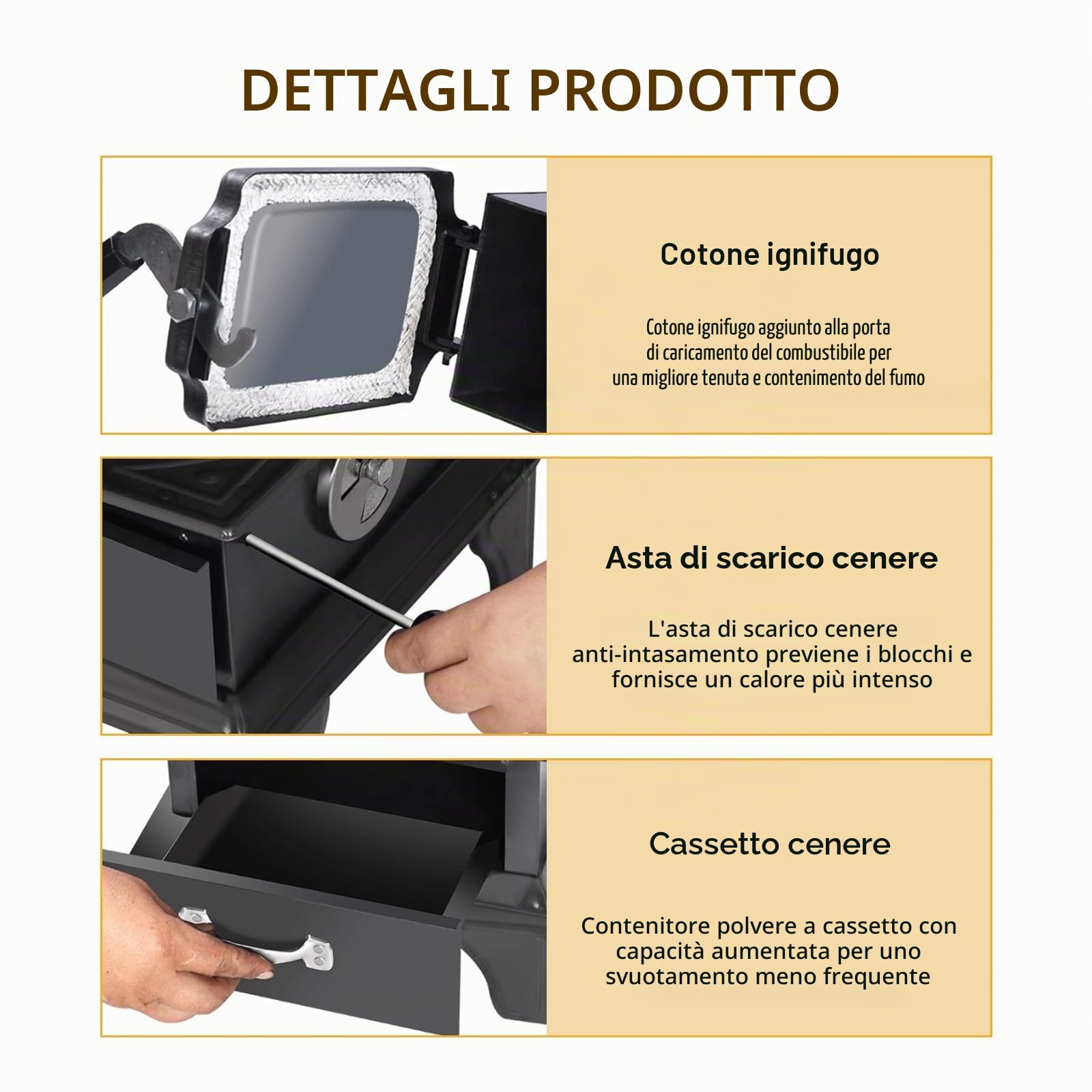 Stufa A Legna In Ghisa, Stufa A Pellet Slim Con Cassetto Raccogli Cenere E Tirante Anti-Perdita For Cucinare, Far Bollire L'Acqua, Riscaldare