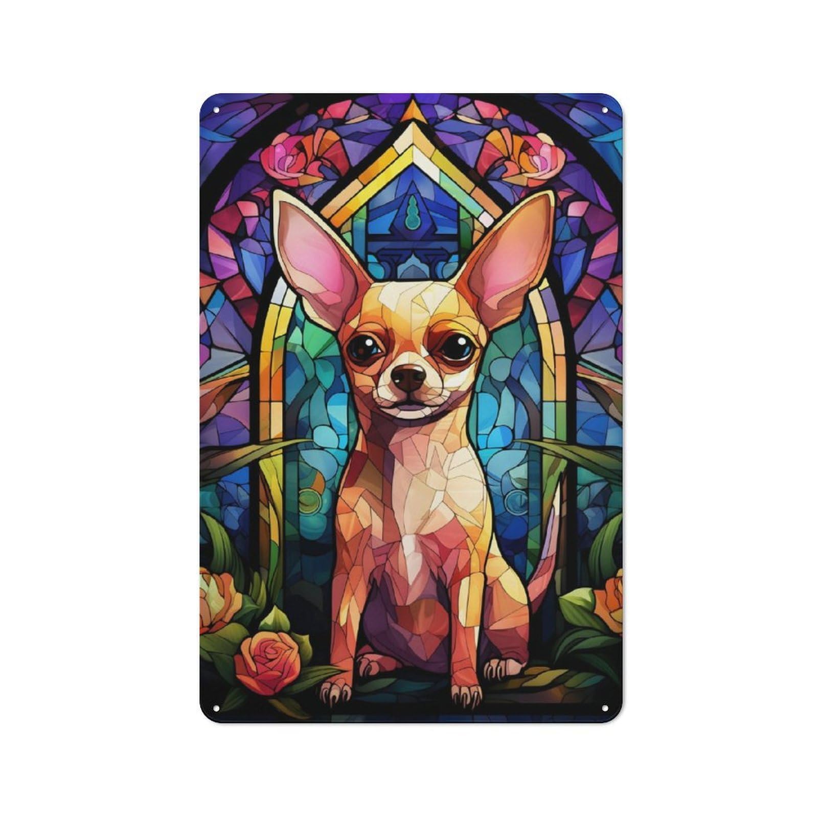 Junmoney Chihuahua Stained Glass For Hobby Room Or Studio, Rustic Metal Sign 30X20cm, For Creative Interior Collectors Refreshing A Room In Autumn