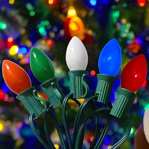 Luces LED de Navidad multicolor C7 de 25 pies con 27 luces LED de cerámica de colores (2 de repuesto), luces colgantes de Navidad al aire libre para