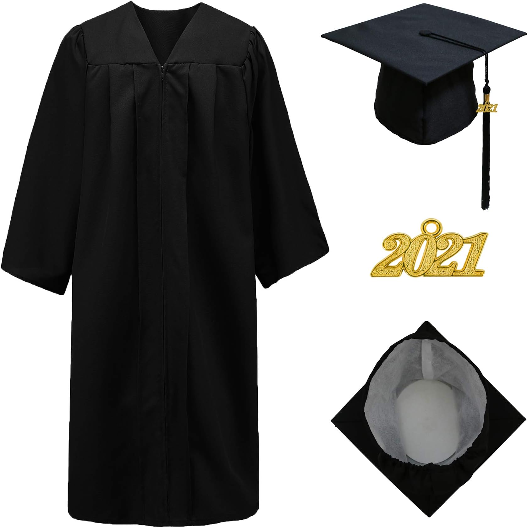 GraduationStudio Matte Unisex Graduation Gown Cap with Tassel 2021, for High School and Bachelor Students, Black