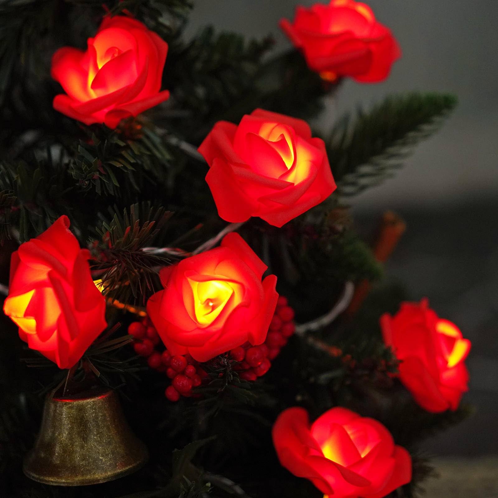 Künstliche Rosen-Lichterkette, kleine farbige Lichter für Valentinstag, Hochzeit, romantischer Antrag, dekorative blinkende Lichter, Paket63