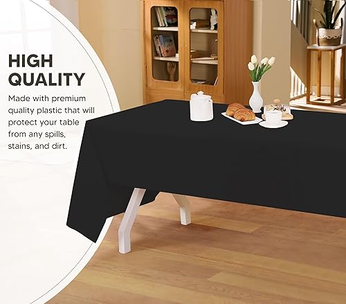 Miniatura 4 de Utopia Kitchen Mantel de plástico desechable (paquete de 12 unidades, 54 x 108 pulgadas), mantel rectangular negro, impermeable, resistente a las