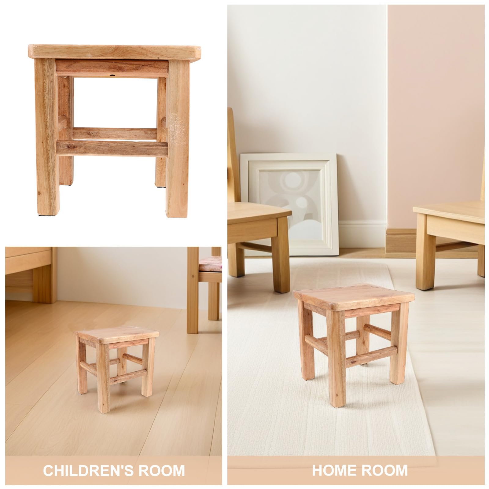 FRCOLOR Kinderstuhl Beige Kompakt mit 4 Beinen und Abgerundeten Ecken für Erwachsene Geeignet für Wohnzimmer und Familien