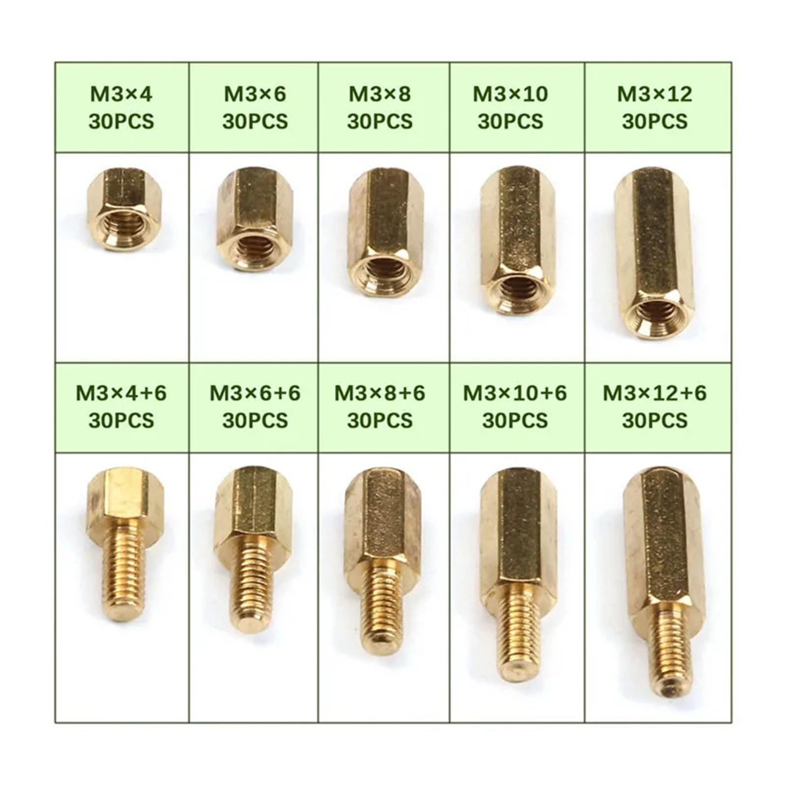 300Pcs Hex Head Screws Threaded Pillar Male/Female | M2/M3 Copper Pillar Brass Standoff Spacer P/C/B Circuit Board Stand Off Kit(300Pcs M3)