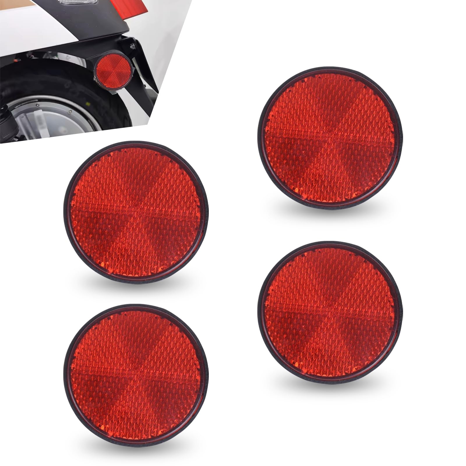 4 PCS Car Rear Reflective Plate Warning Sign, 2.2" x 2.2" M6 PP Base PS Reflective Round Plastic Lattice Reflective Sheet, Safe Travel Accessory, for Cars, Motorcycles, Bicycles (Red)