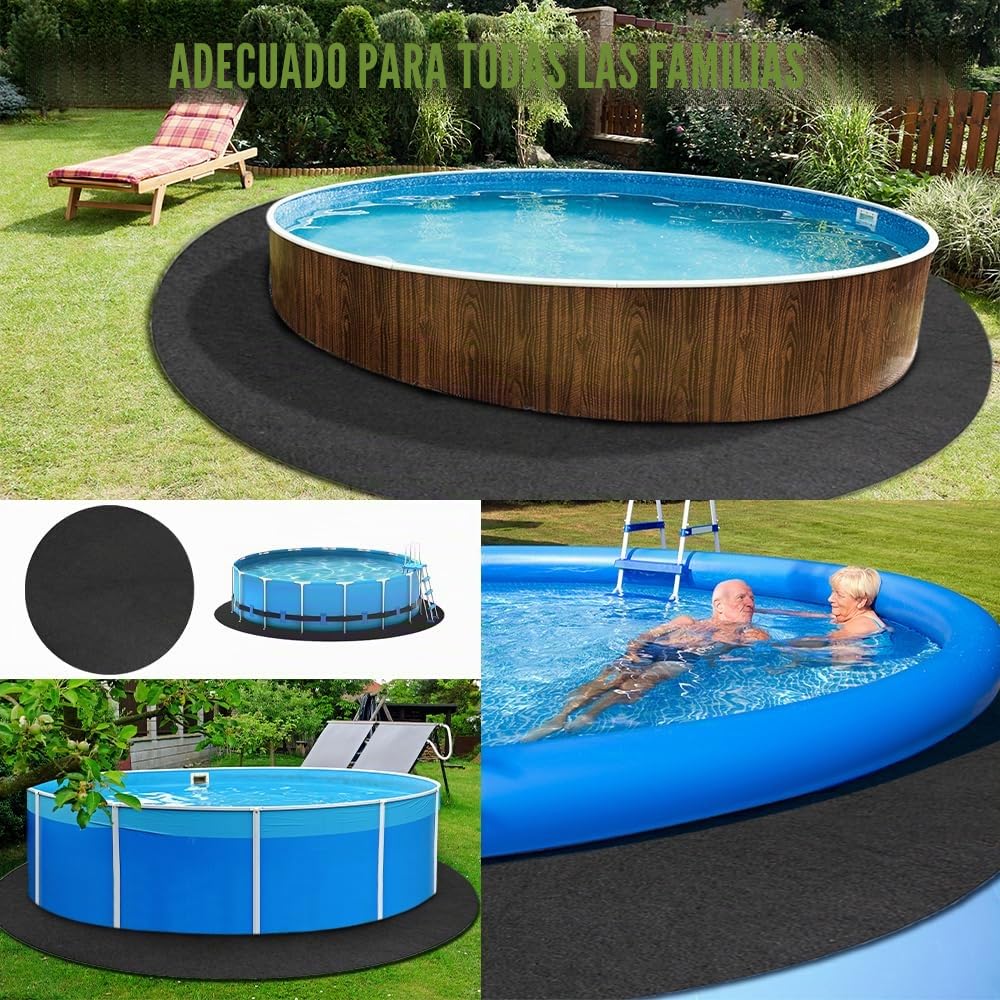 Base de Piscina Redonda, Revestimientos Redondos para Piscinas Elevadas, Almohadilla para Revestimiento de Piscina, para Piscinas sobre El Suelo, Alfombrilla Fieltro Absorbente Agua(Negro)