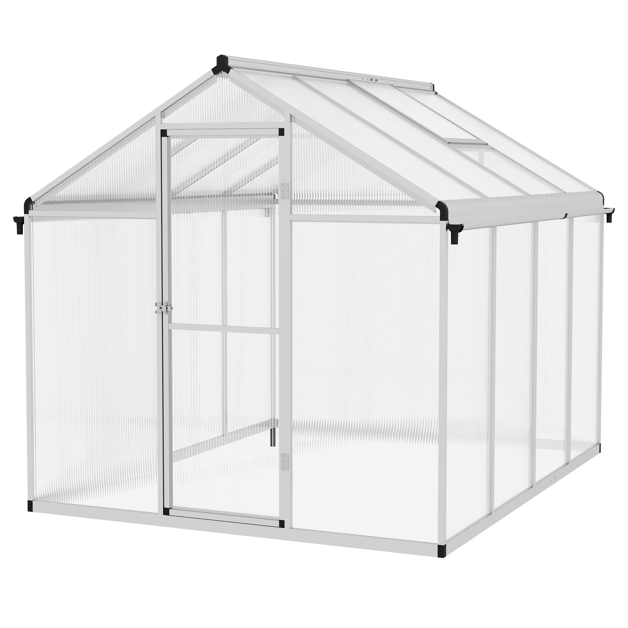 Outsunny Aluminium Greenhouse With/ Door Window Galvanised Base PC Panel - 243.5cm x 192cm x 195cm  | TJ Hughes Clear