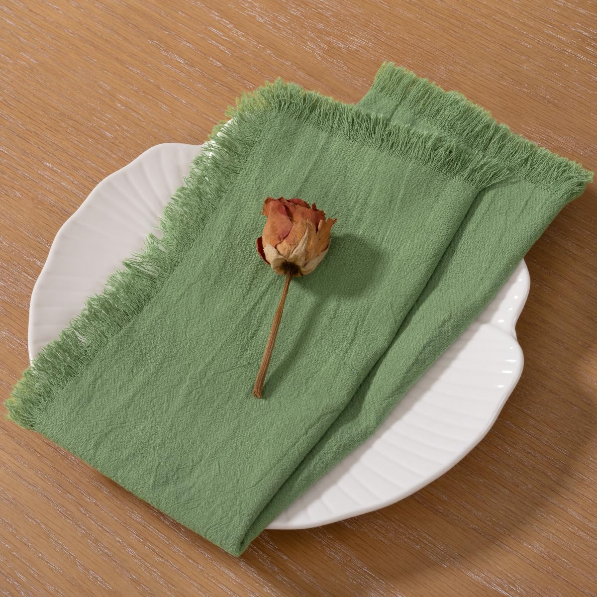 Tovaglioli Di Stoffa Fatti A Mano – 4 Pezzi In Cotone E Lino, 43x43 Cm, Con Frange, Celeste - 2