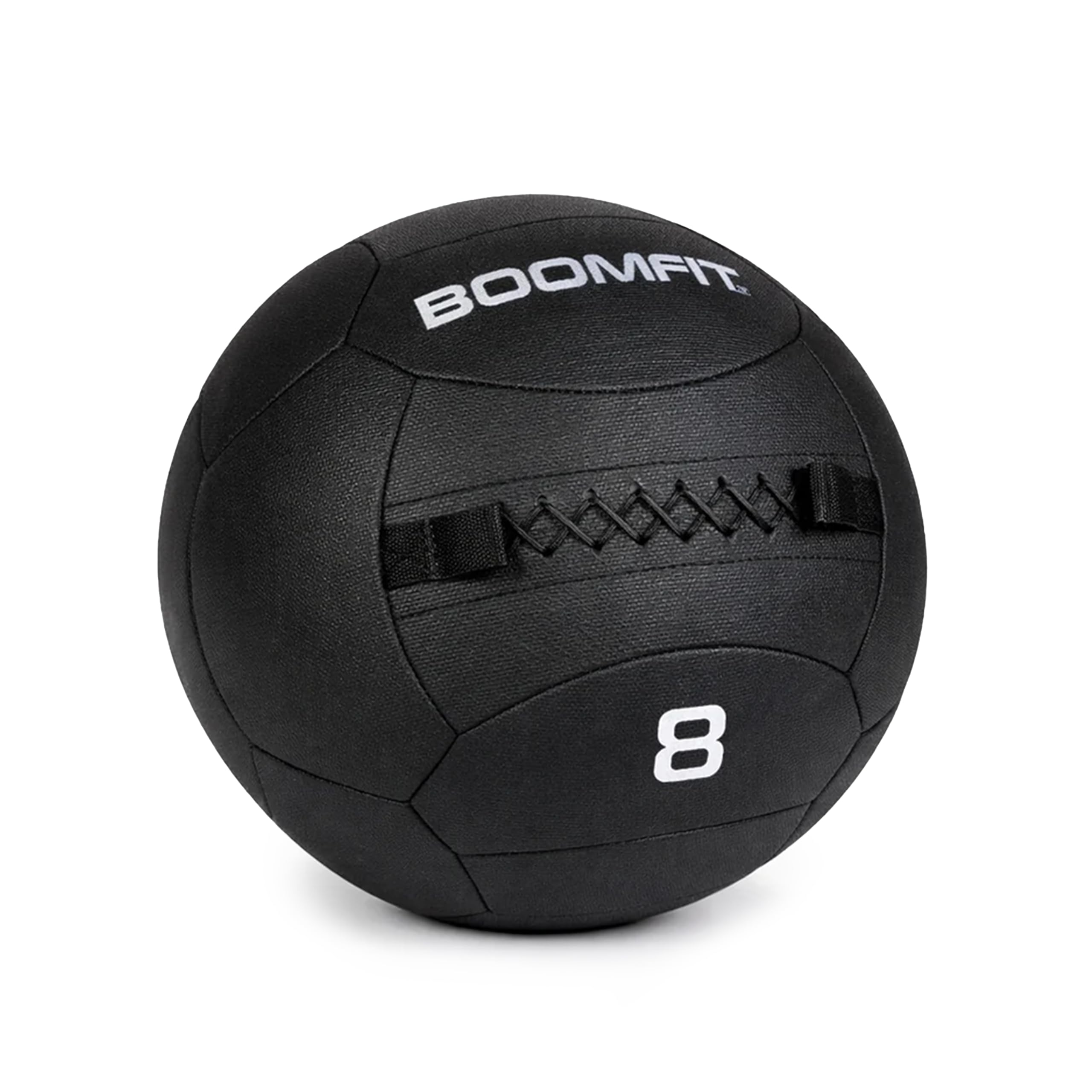 BOOMFIT Wall Ball Pro Black Edition | Medizinball Crossfit & Hyrox | PVC rutschfest, doppelte Kordelnaht und versiegelte Füllung. Schlaufen zum Aufhängen. 2 bis 12 kg für Box und Zuhause