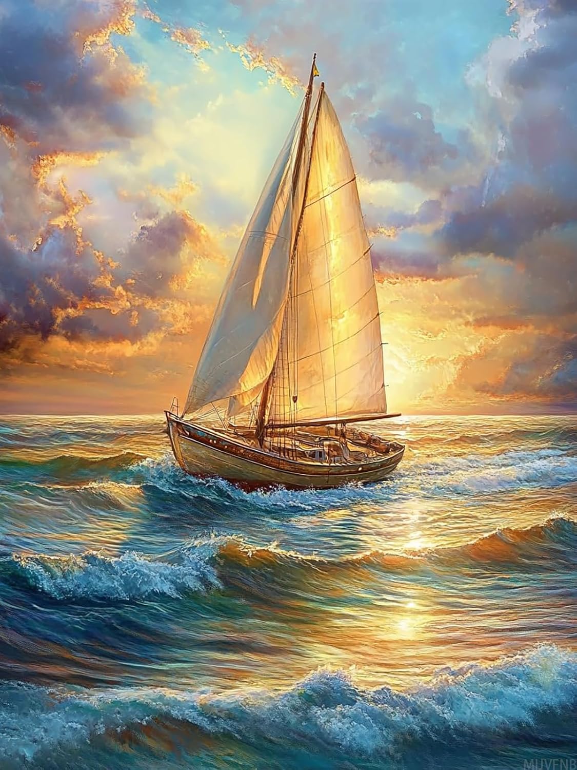 MIJVFNB DIY Sailboat 11CT Pre-Printed Cross Stitch Kit for Adults and Beginners, Easy Needlepoint Pattern for DIY Home Decor and Crafts, 12x16 inch