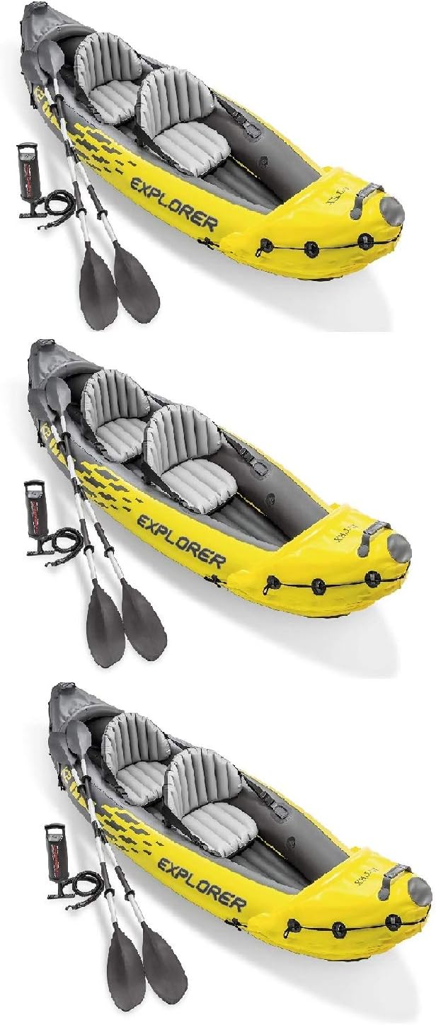 Intex Explorer K2 2 Person Inflatable Kayak Set and Air Pump, Yellow (3 Pack) Intex Explorer K2 2 Person Inflatable Kayak Set and Air Pump, Yellow (3 Pack)