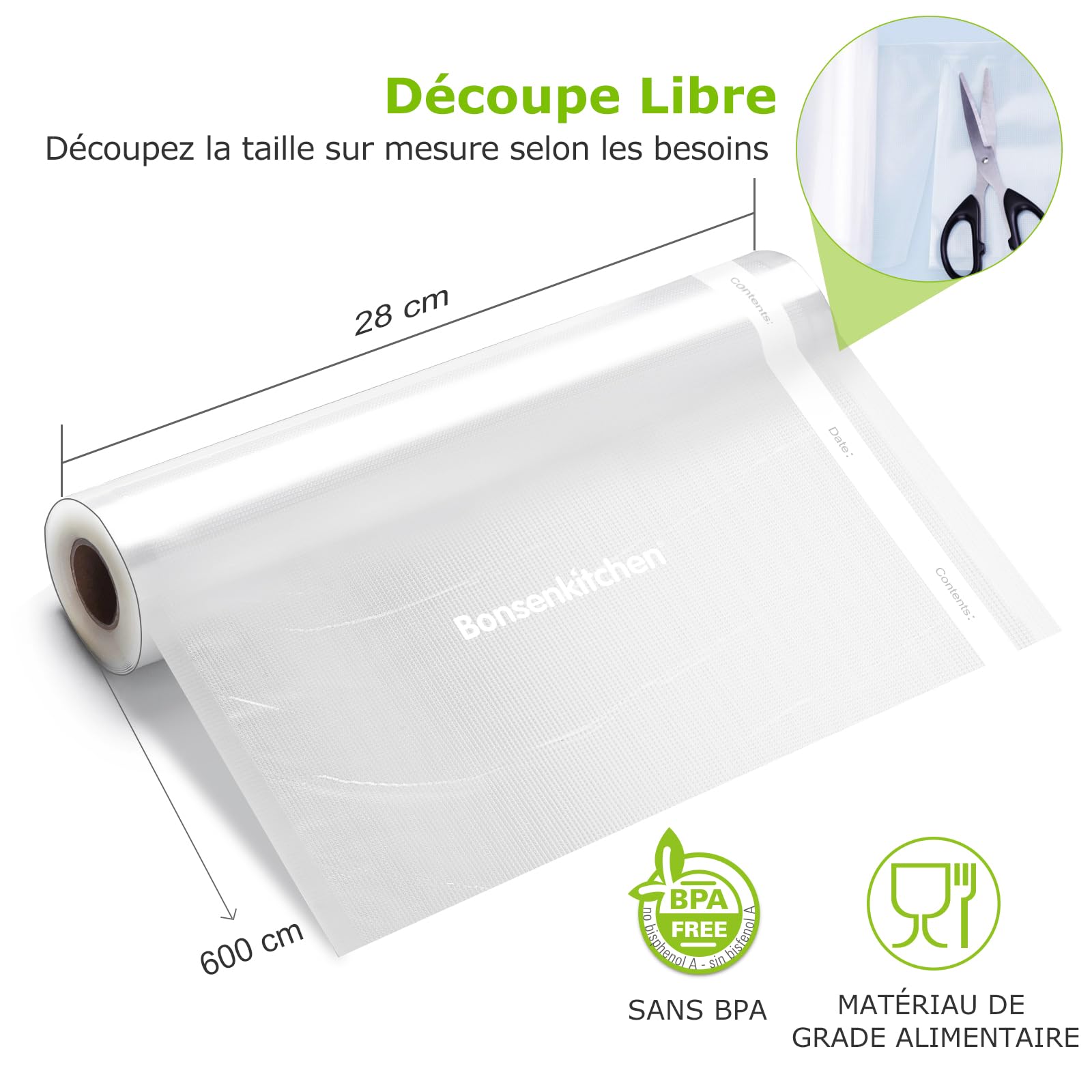 Bonsenkitchen Kit d'aspiration professionnel noir Aspirateur à vide haute performance 15L/min Lauréat du test Très bon Technologie Globefish + 2 rouleaux de film sous vide 28cm×6m sans BPA